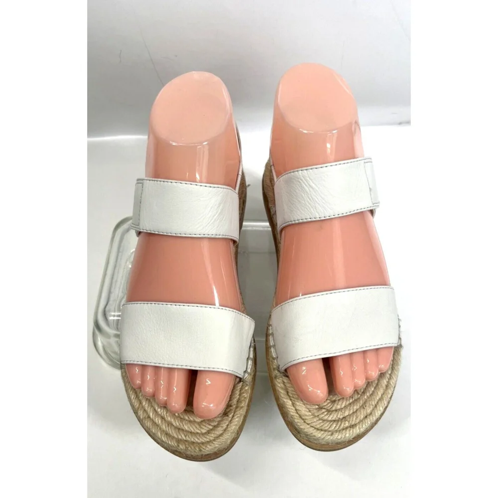 Eileen Fisher Max Espadrille Flat Sandals‎ Size 6 US Open Toe Leather Neutral